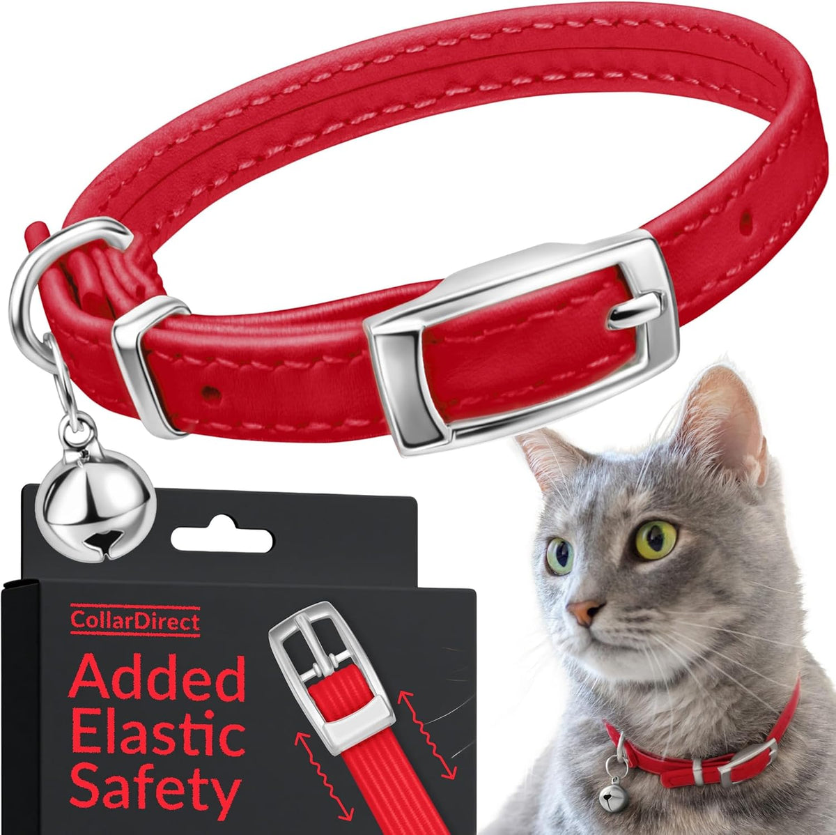 Soft Leather Cat Collar with Safety Elastic Strap - Mint Green - Image 9