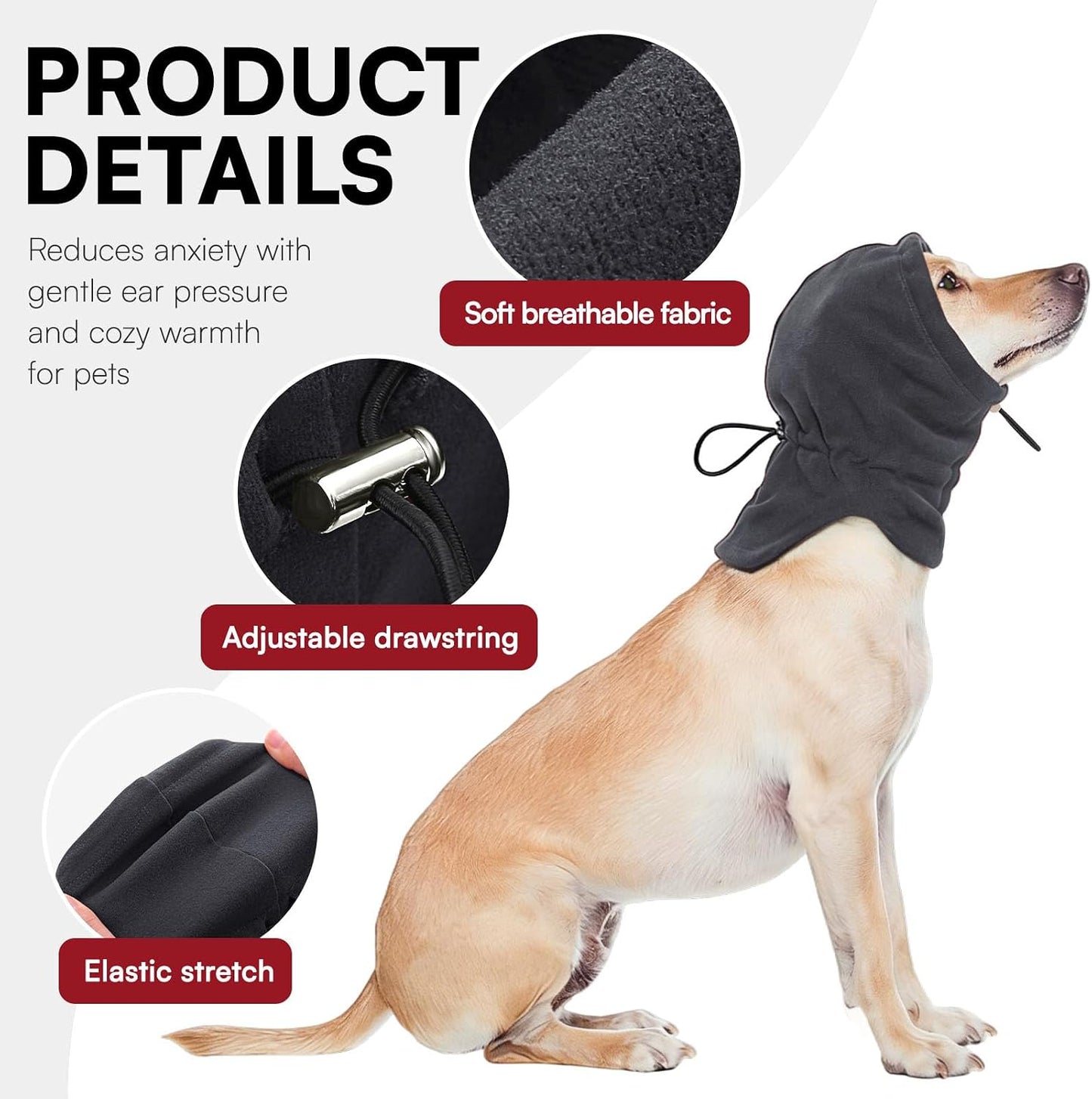 Preferhouse pet ear cover headband with adjustable drawstring closure detail.