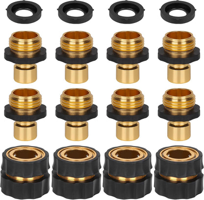 GardEasy garden hose quick connector 8 piece set front view showing male and female brass fittings.