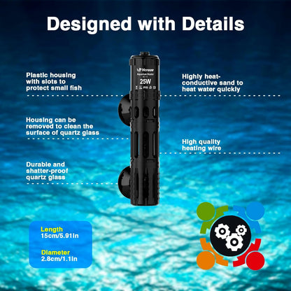 Vcraze 25W fish tank heater with suction cup accessories