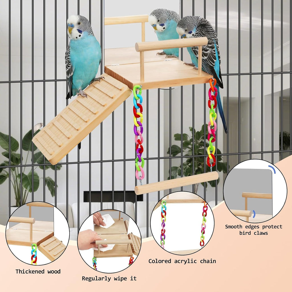 ZooVibe bird swing and ladder set installed in cage
