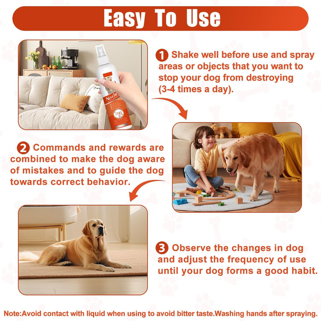 Dog training aid spray for chewing and licking