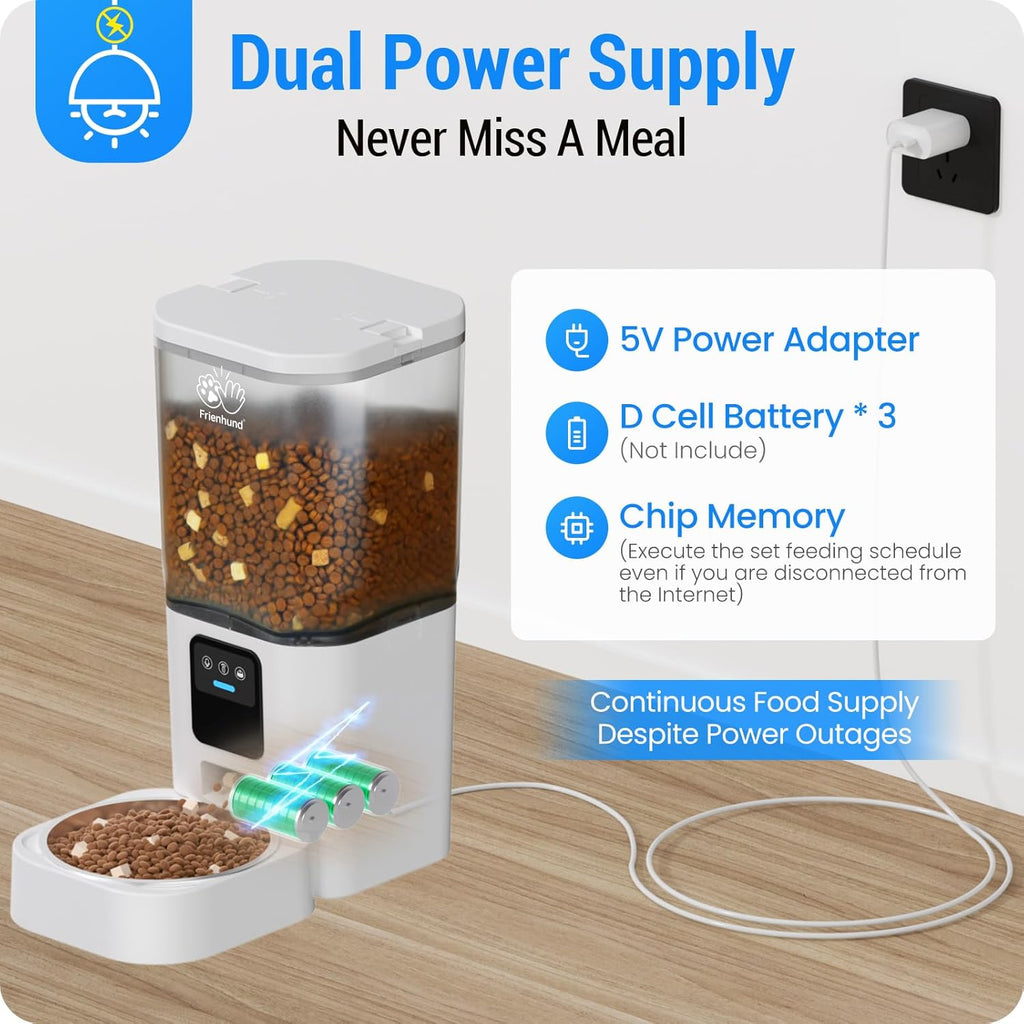 Frienhund automatic cat feeder showing slow feed mode activation for pets