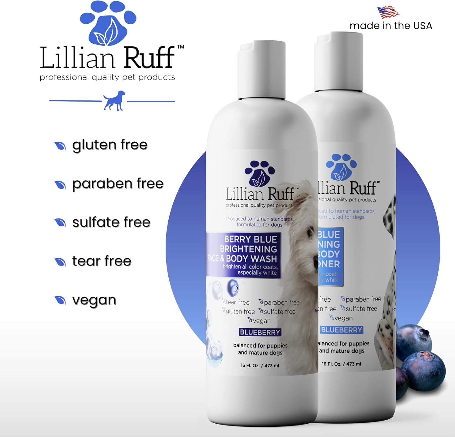 Lillian Ruff face and body wash for dogs showing tear stain remover application