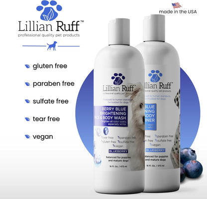 Lillian Ruff face and body wash for dogs showing tear stain remover application