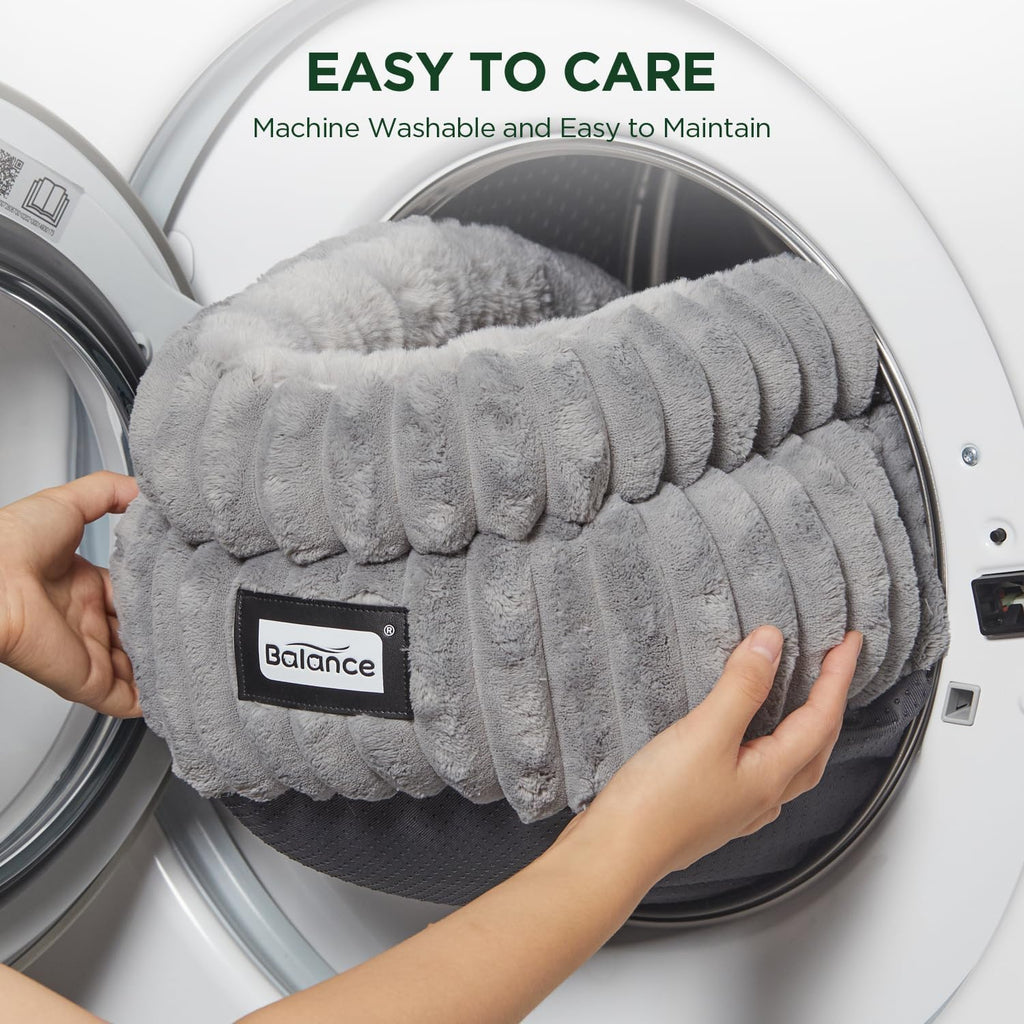 Grey round pet bed for indoor cats and kittens