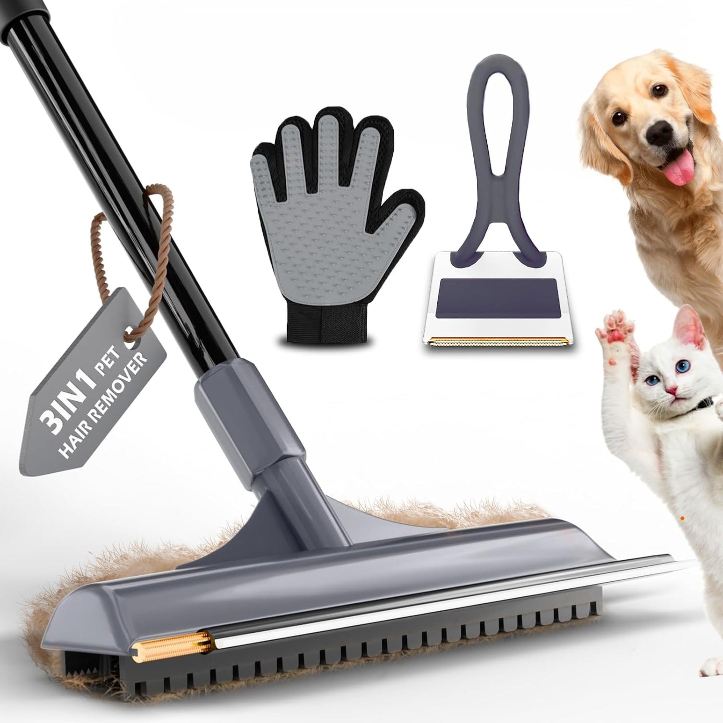 Carpet Rake for Pet Hair Removal - Reusable Dog & Cat Hair Remover with 58" Reinforced Steel Handle, 3-in-1 Professional Modular Rug Rake & Scraper Tool for Shag Rugs, Couch, Stairs (Orange) - Image 9