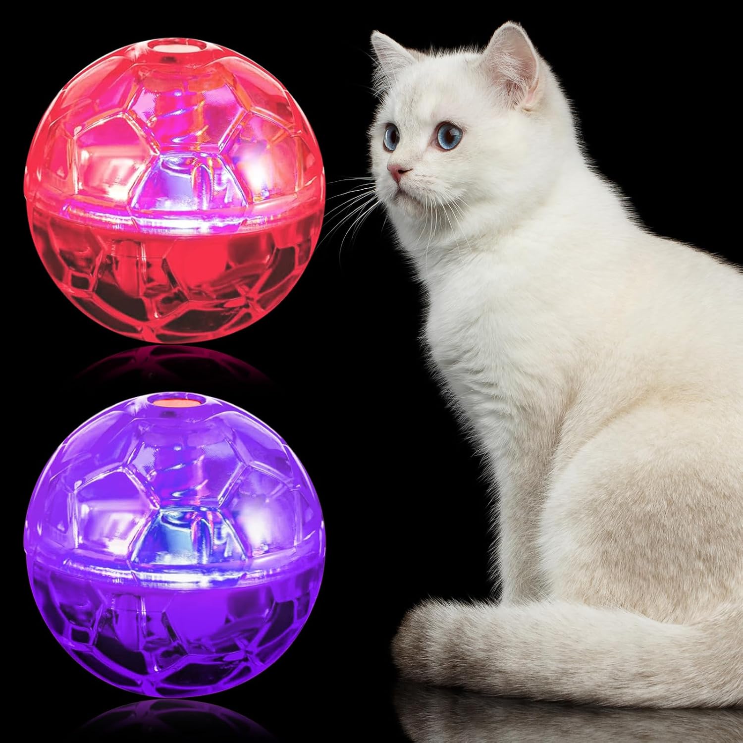 Sratte 6 Pcs Ghost Hunting Cat Ball Activated Cat Toy Motion LED Light Pet Balls Motion Dog Interactive Pet Toys Glowing Mini Running Exercise Supplies for Animals Activity (Clear) - Image 11