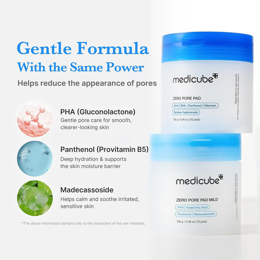 Medicube zero pore pad mild open jar showing textured toner pads