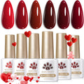 Born Pretty red gel nail polish set front view showing 6 bottles