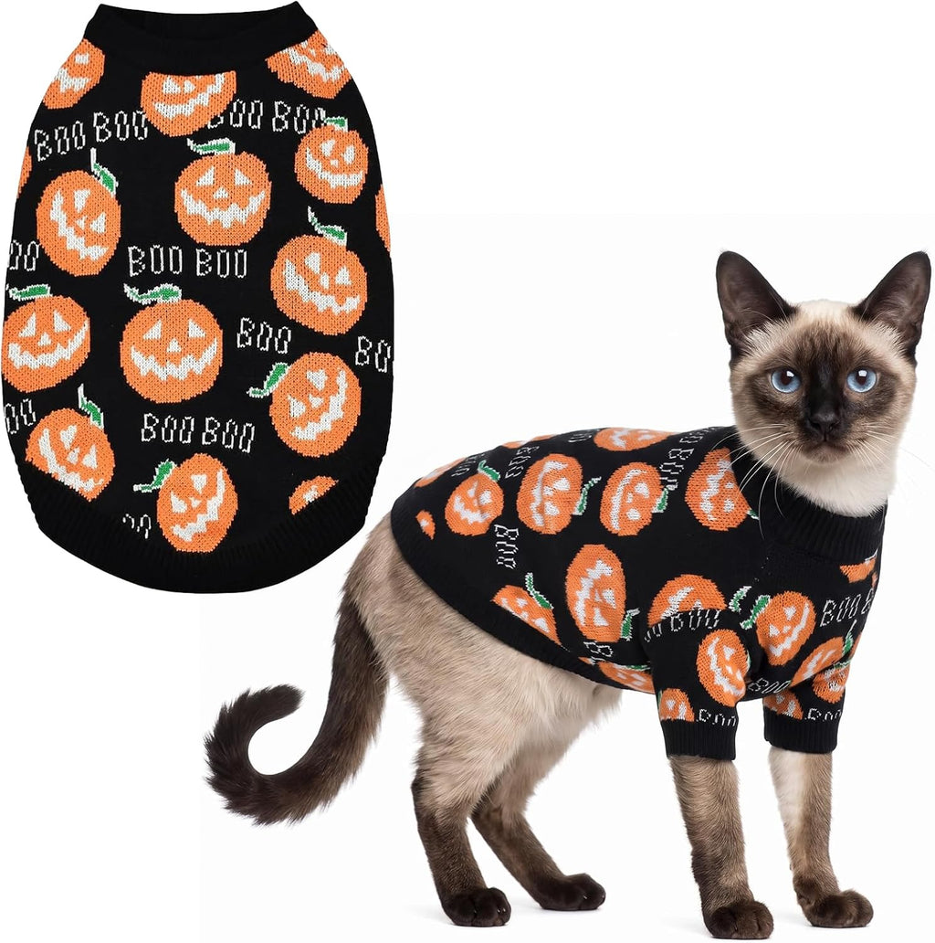 Folded pet Halloween sweater showing soft texture and lightweight build