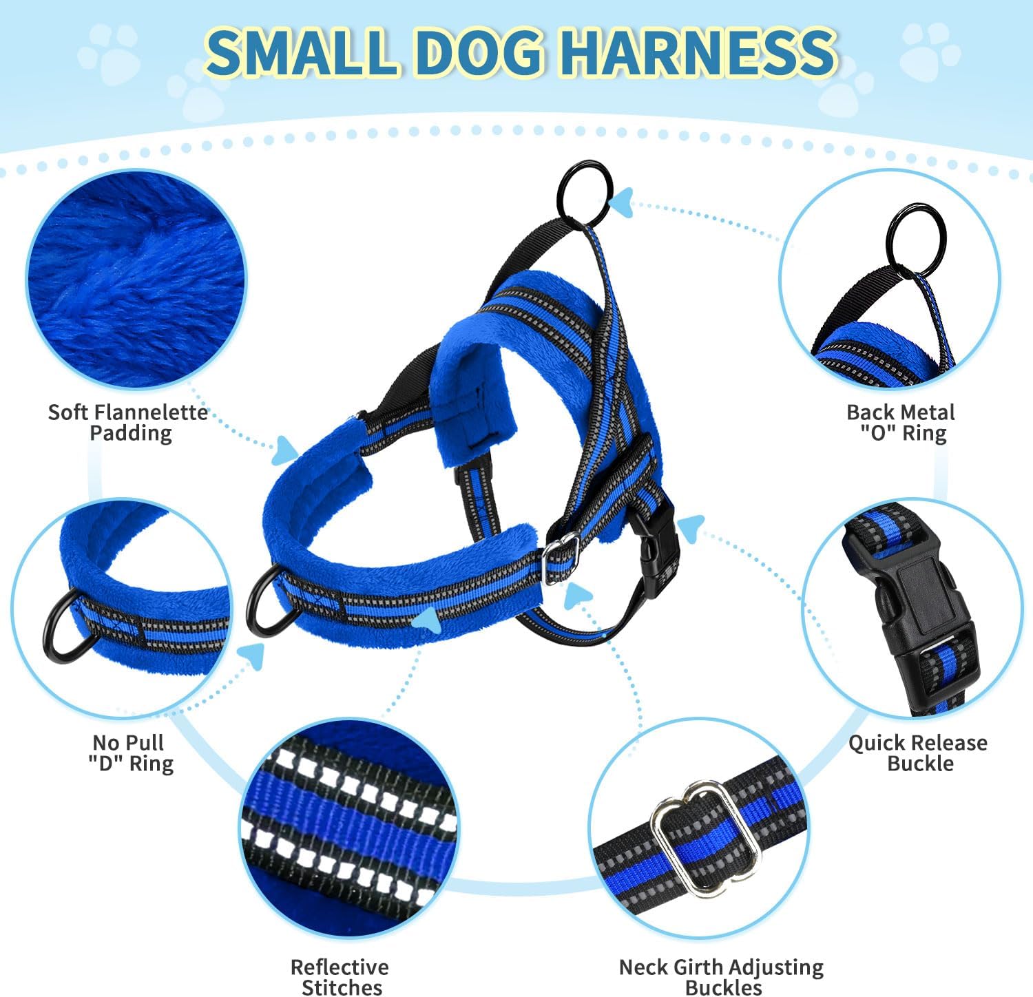 Lukovee small dog harness reflective vest detail