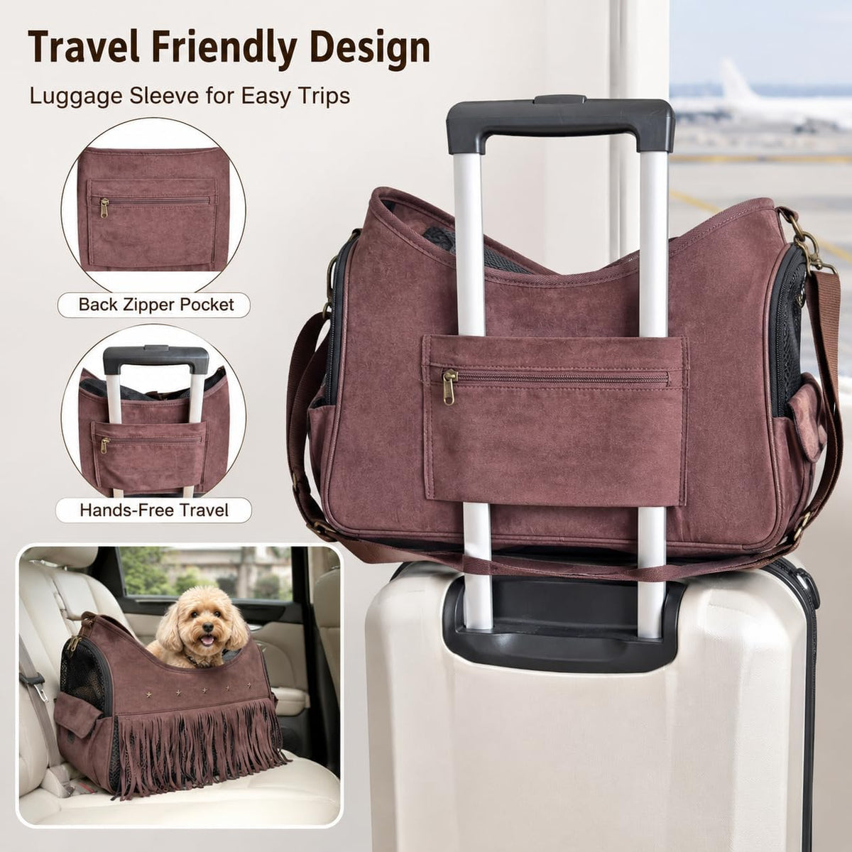Open pet carrier purse showing interior space and mesh ventilation