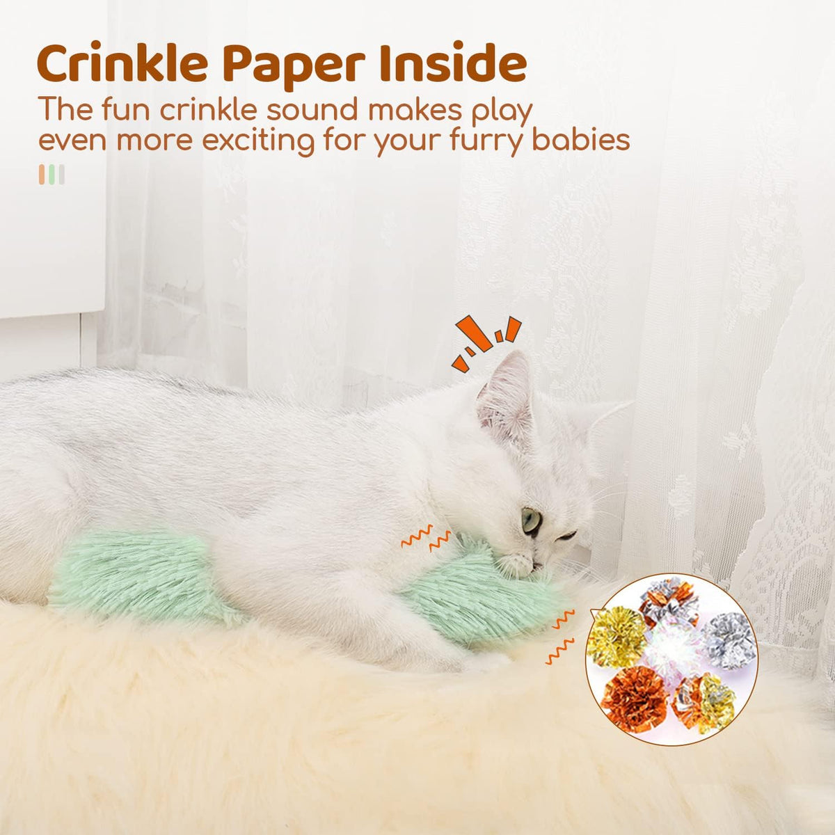 Close up of soft plush texture on Potaroma cat toys