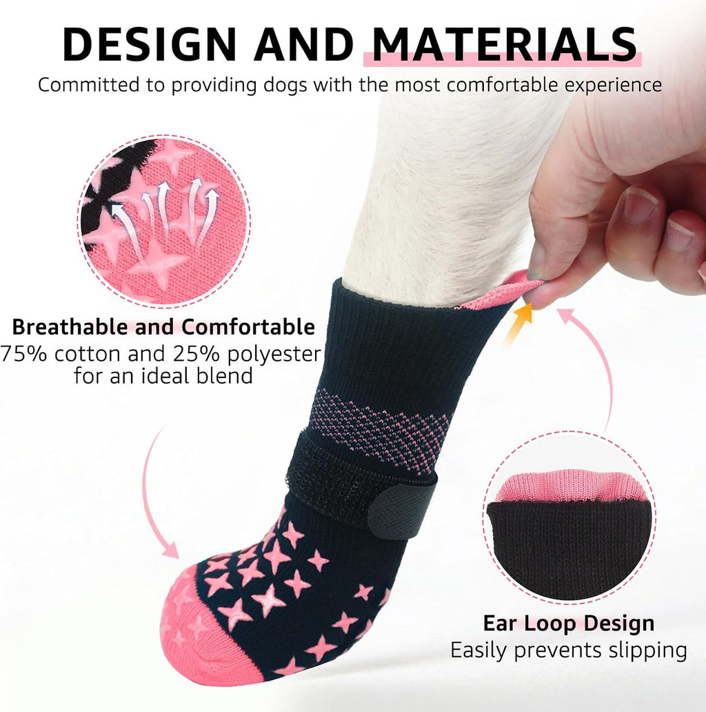 Side view of Scenereal dog socks with magic tape closure