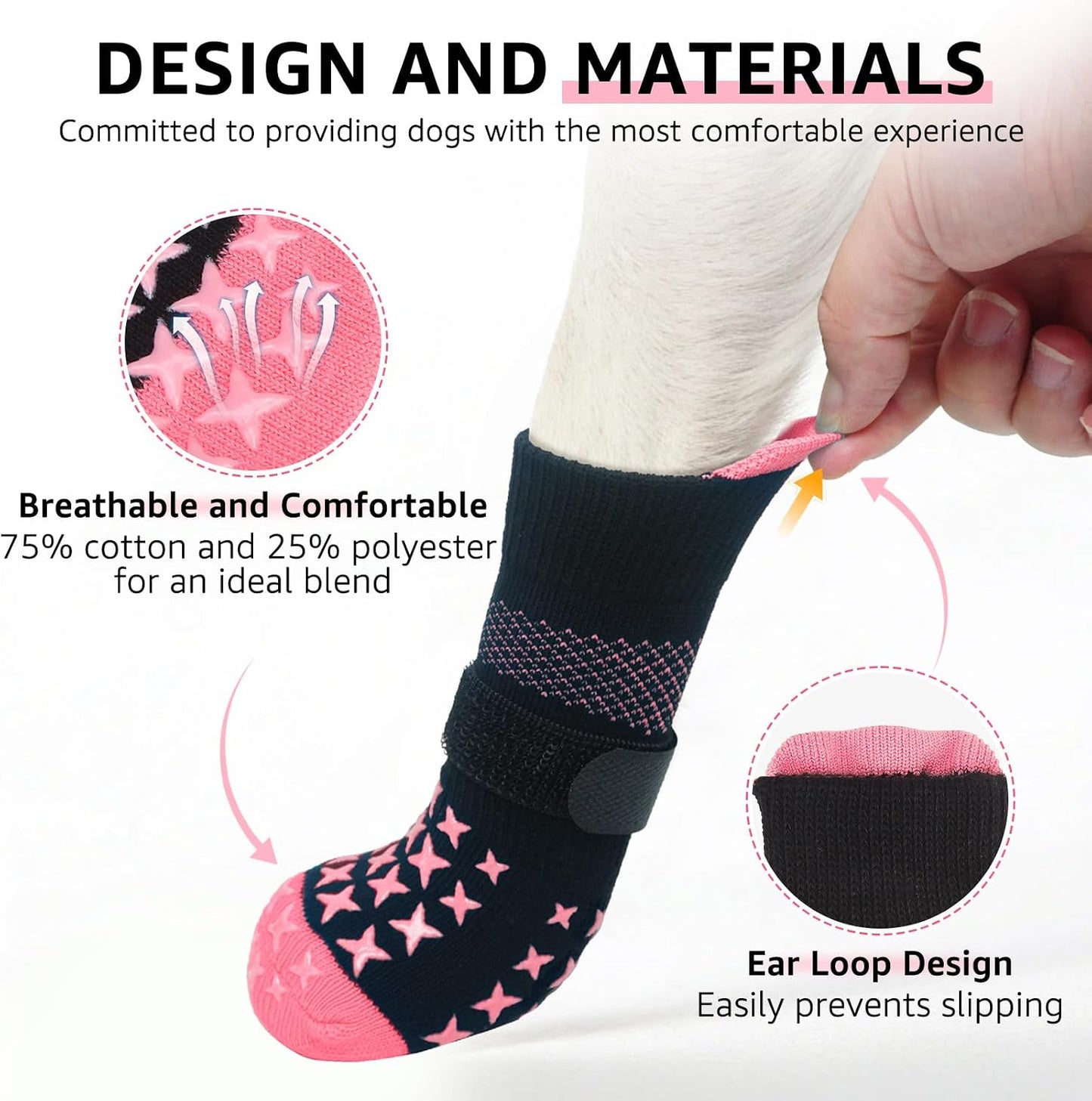 Side view of Scenereal dog socks with magic tape closure