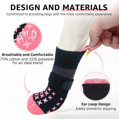 Side view of Scenereal dog socks with magic tape closure