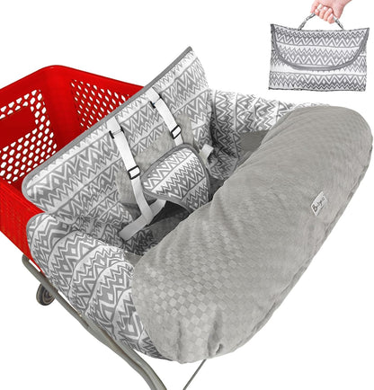Babyezz shopping cart cover front view in grey plaid pattern