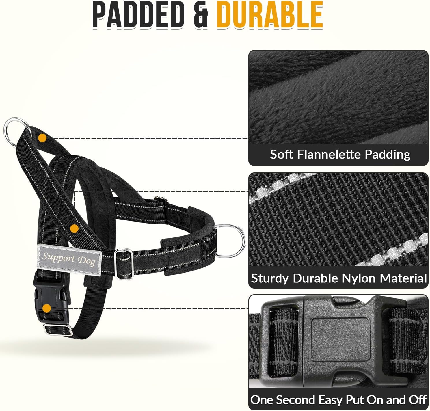 Close up view of the soft velvet padding on the underside of the SlowTon tactical dog harness vest.