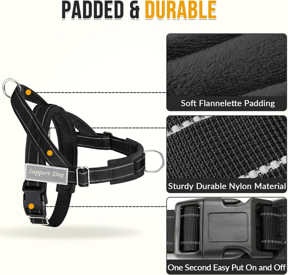 Close up view of the soft velvet padding on the underside of the SlowTon tactical dog harness vest.