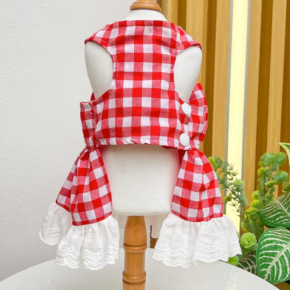 Adjustable pet harness dress with integrated D-ring for small dog breeds