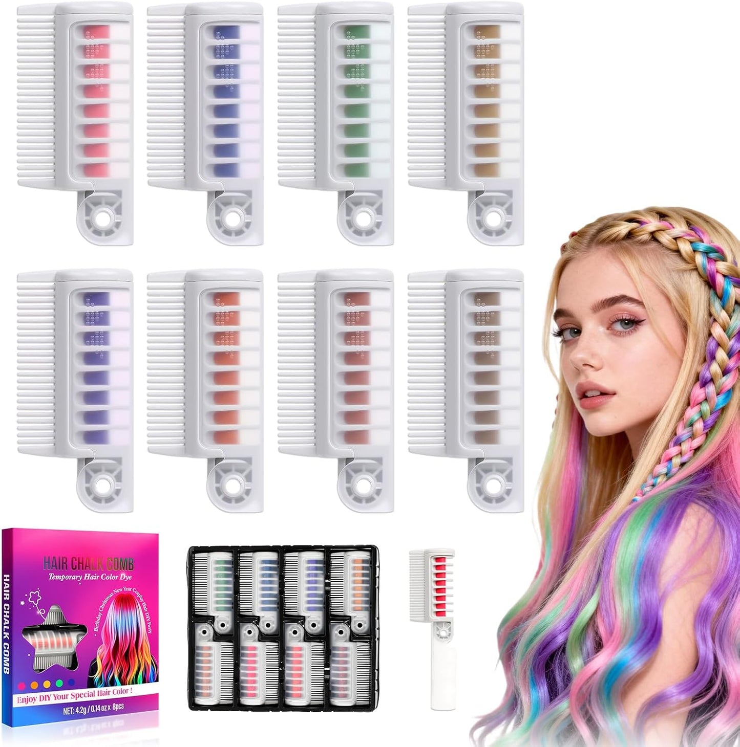 Hdfdreo 8 color hair chalk comb set front view