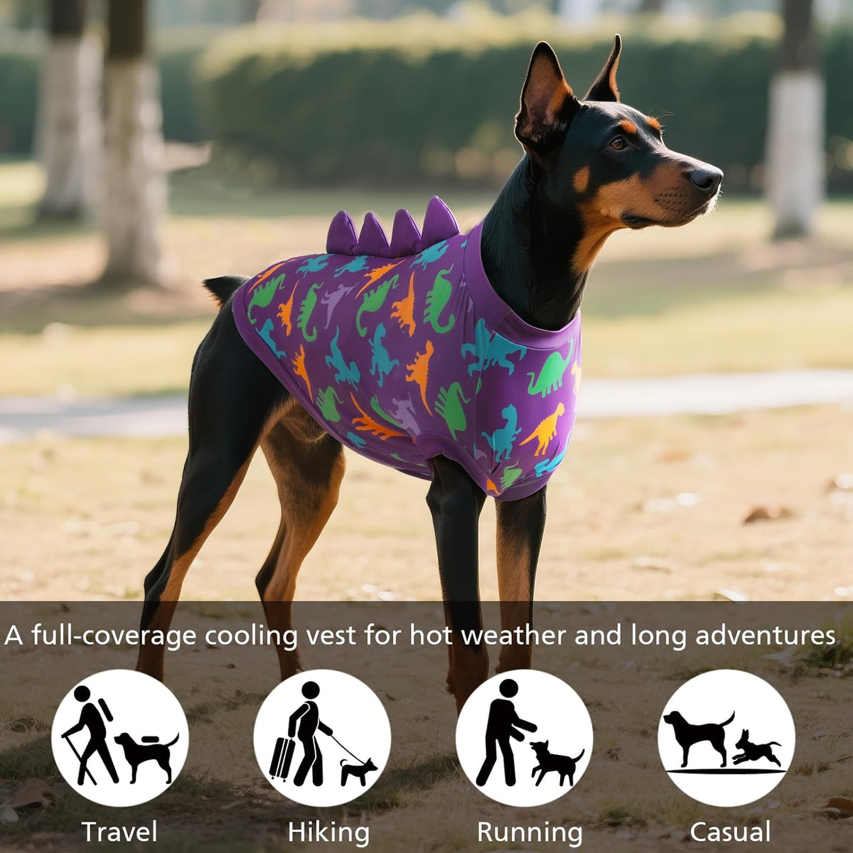 Lightweight nylon spandex blend dog clothes for outdoor summer walks.