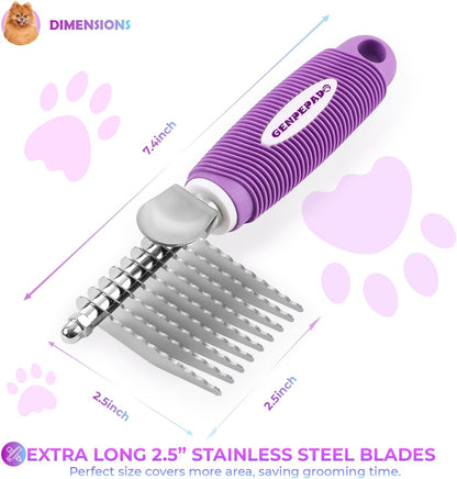 Close up of 2.5-inch stainless steel blades on pet rake