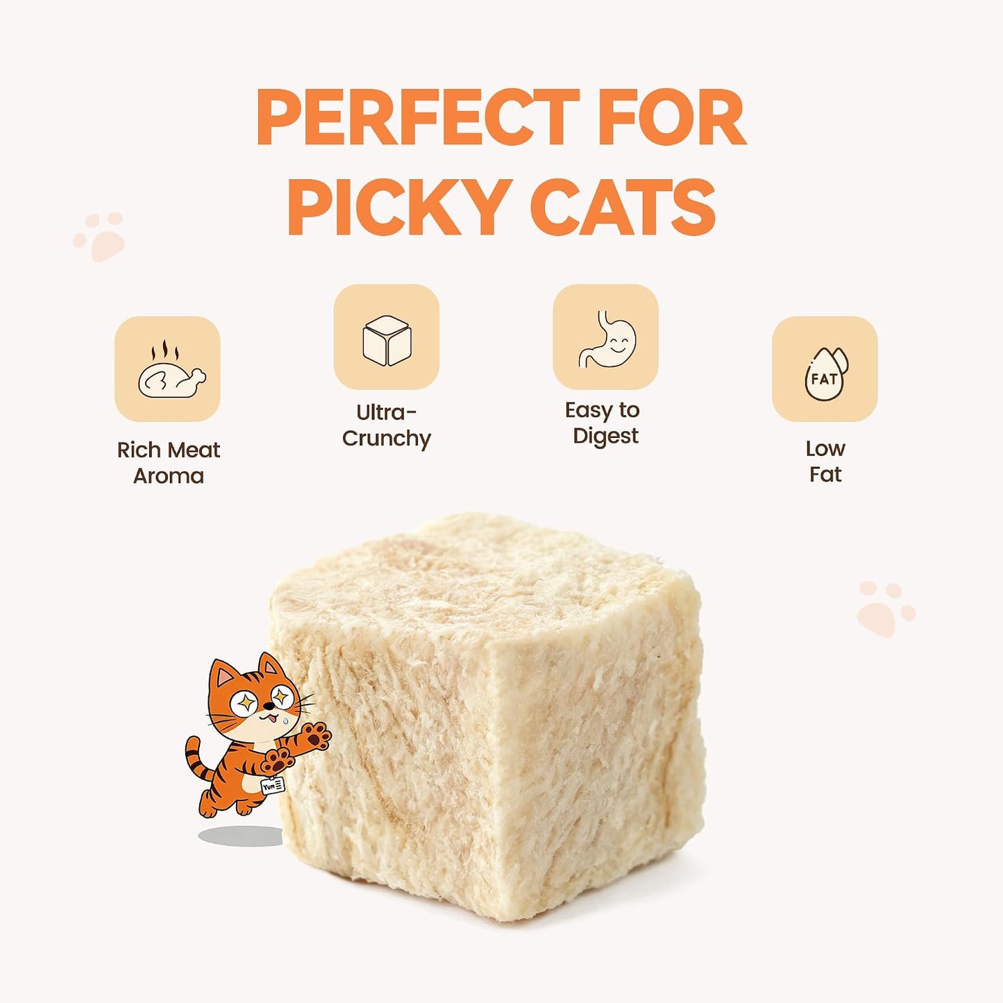 Heckin Yum grain free high protein food topper crumbled over wet feline food.