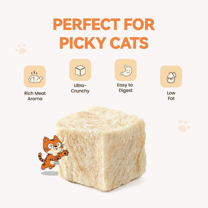 Heckin Yum grain free high protein food topper crumbled over wet feline food.