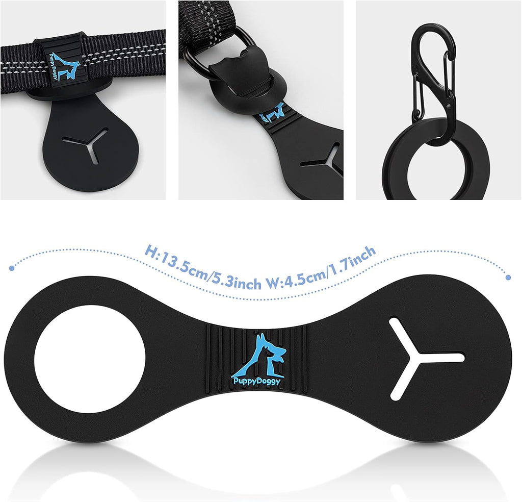 PuppyDoggy silicone pet waste bag dispenser attached to a retractable dog lead
