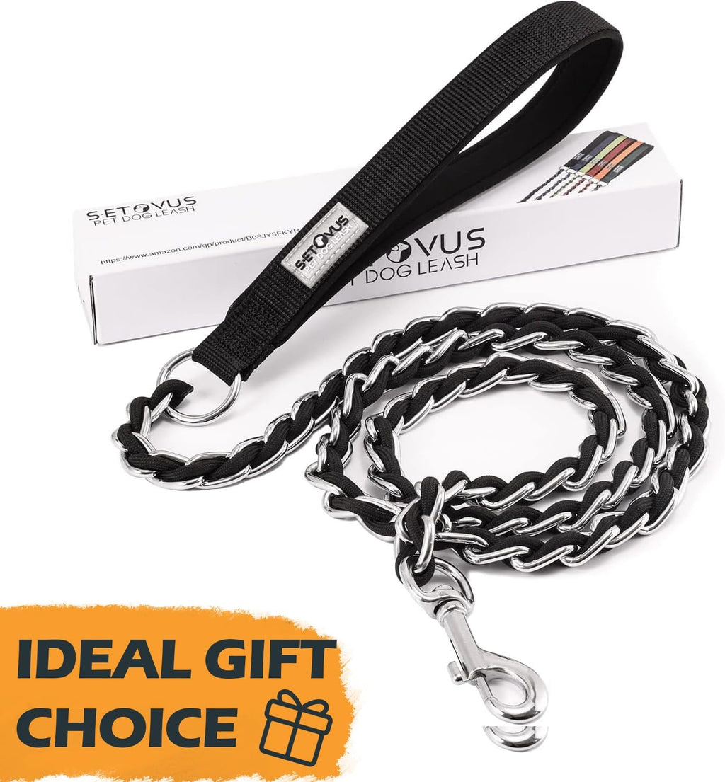 Chain Dog Leash Chew Proof Metal Leash for Medium Large Dogs, Chain Link Dog Anti Chew 5.2FT / 4FT Strong Anti Bite Comfortable Soft Padded Handle (Black, 4FT(30-80lb) - Image 9