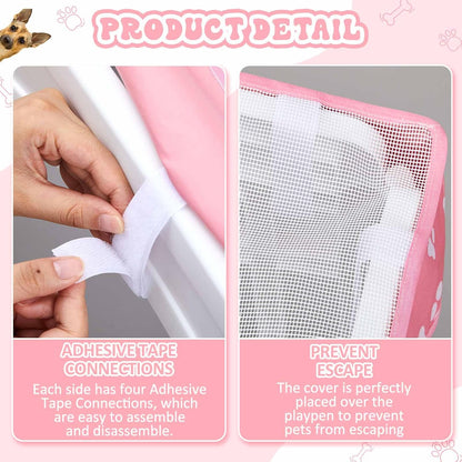 SilTriangle pet exercise pen shade cover installed on plastic fence panels