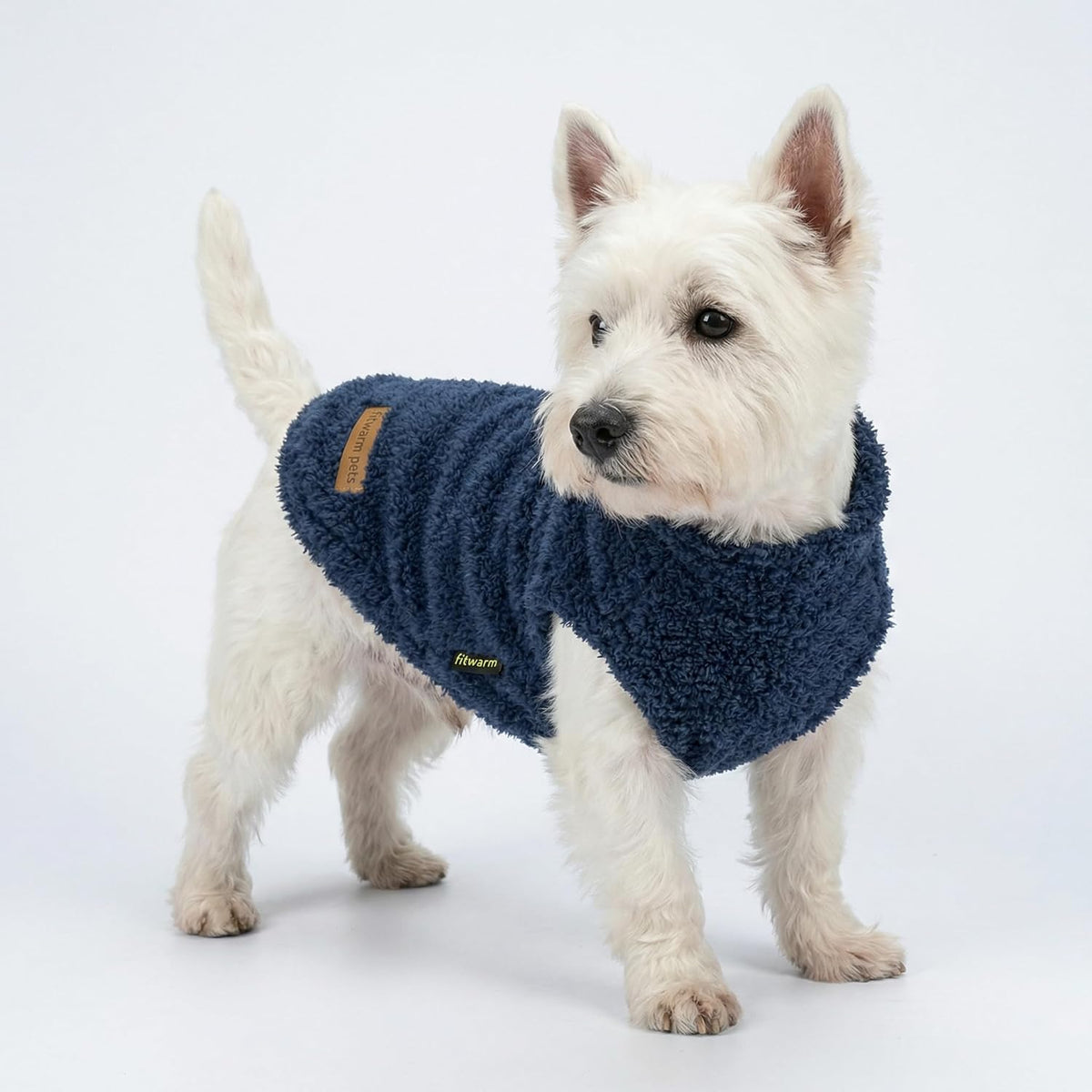Fitwarm warm dog clothes navy blue pullover back view.
