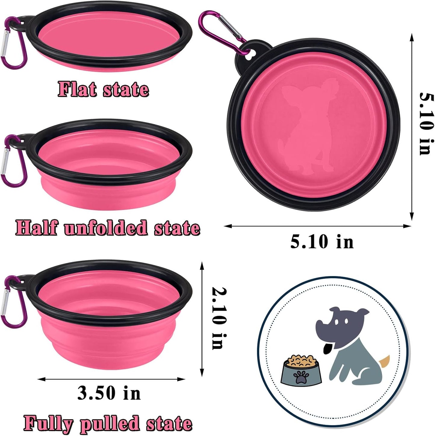 Foldable travel pet bowls expanded and collapsed to demonstrate portability