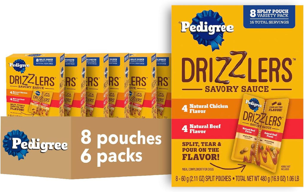 Pedigree Drizzlers for Dogs, Wet Dog Food Gravy Savory Sauce, Natural Beef Flavor, 60g Dual-Serving Pouch (22 Count, 44 Servings Total) - Image 12
