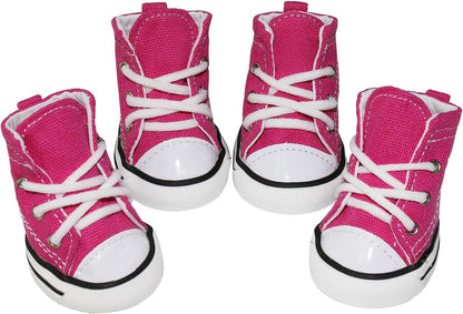 Four piece set of blue denim sneakers for pet outdoor walking