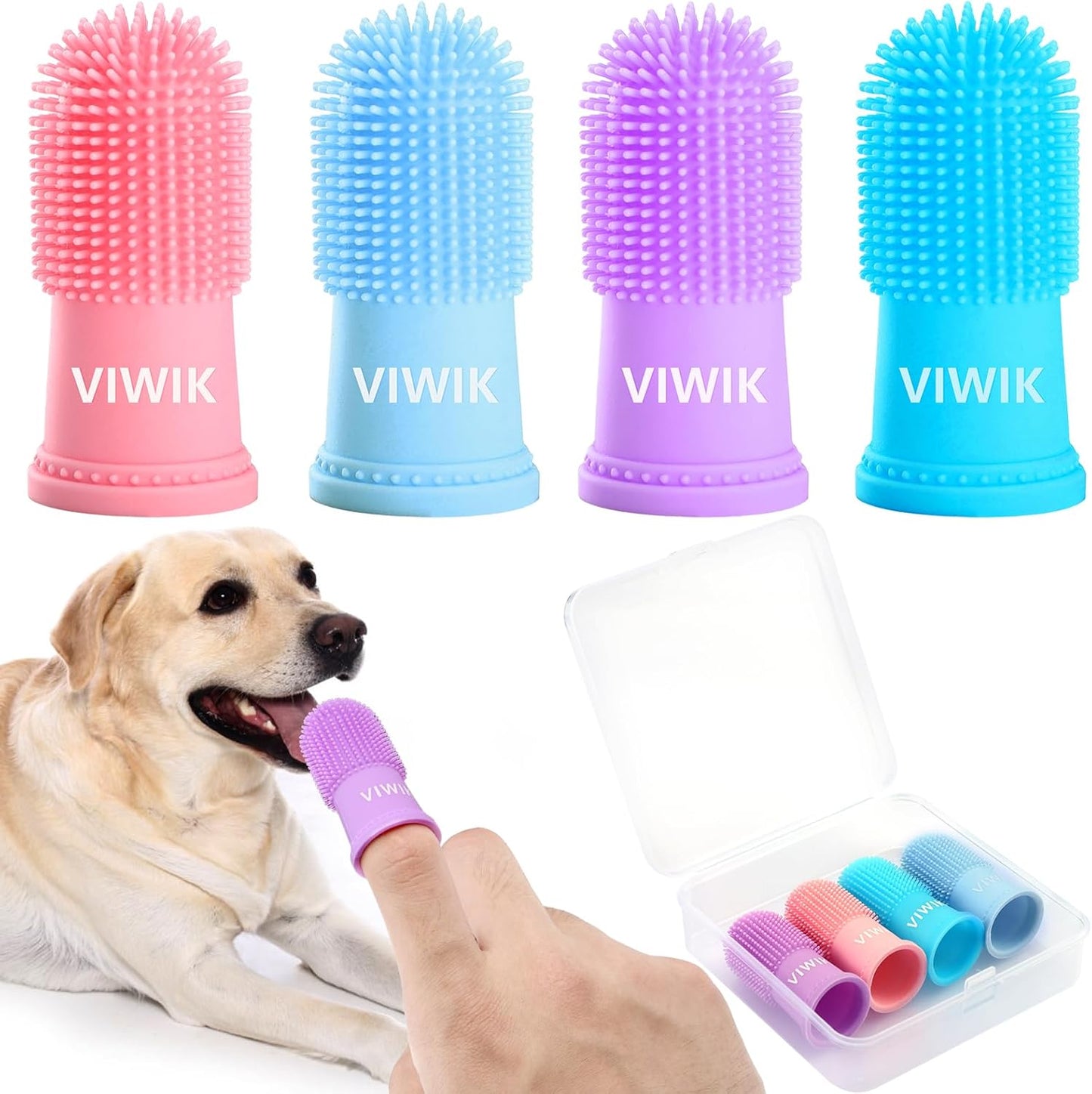 Viwik 4 pack dog toothbrush kit front view in packaging