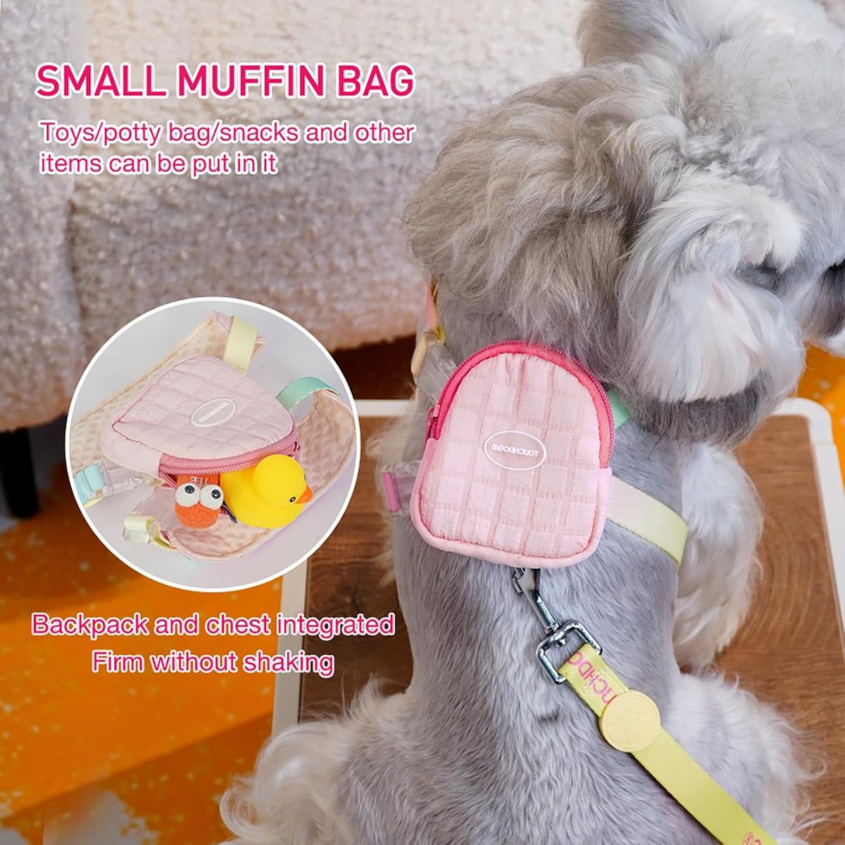 Touchdog quilted pet hiking bag close up of the snack pouch storage.