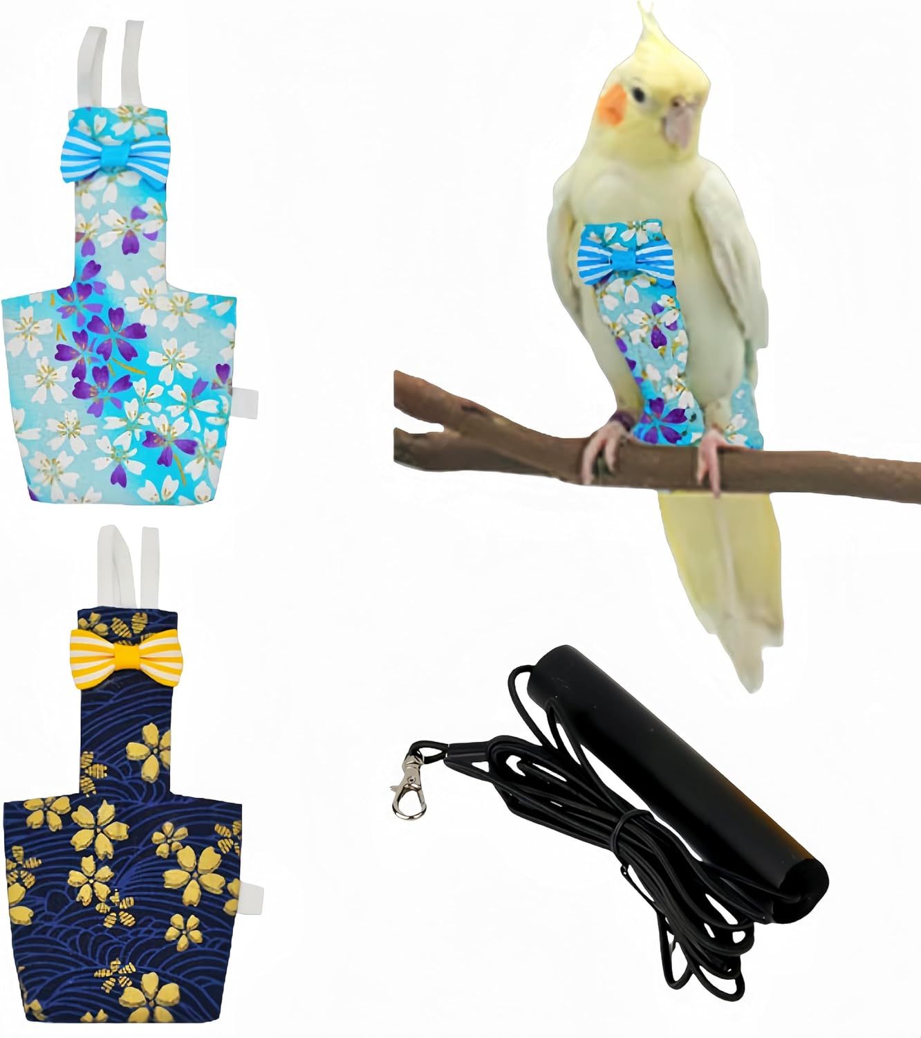 2 Pcs Bird Diapers Bird Harness Flight Suits Diapers with 80in Flying Leash Reusable Parrot Nappy with Waterproof Inner Layer for Cockatiel Budgie Conure Parakeet Lovebird-Red&Purple Sakura - Image 13