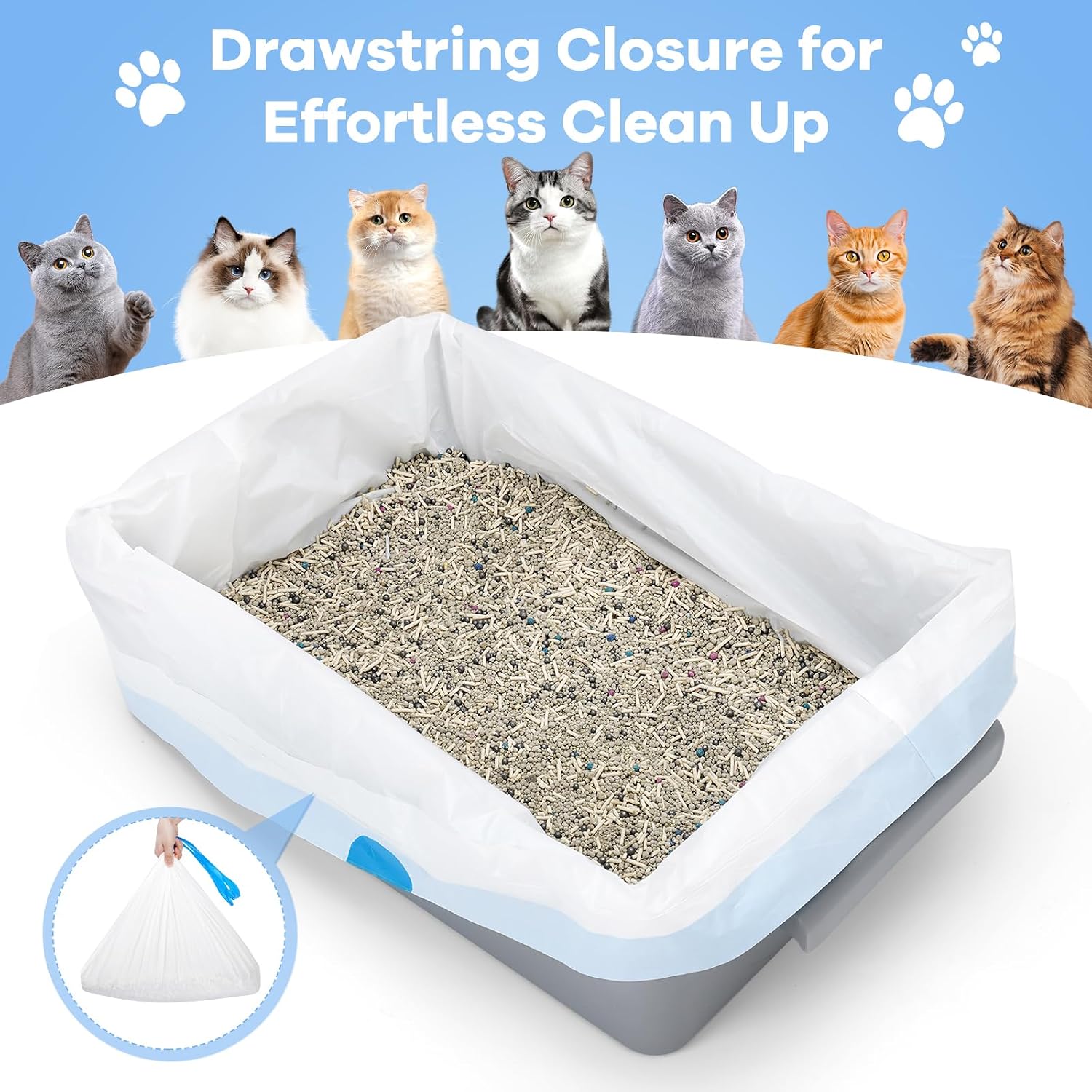 Fumoi cat litter liners sixty count installed inside an automatic self-cleaning waste drawer.