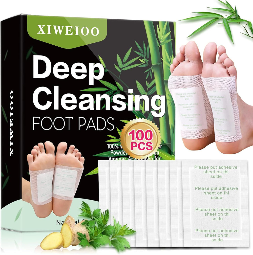 XIWEIOO Ginger Bamboo Charcoal Foot Pads 100 pack front view for relaxation.