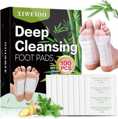 XIWEIOO Ginger Bamboo Charcoal Foot Pads 100 pack front view for relaxation.
