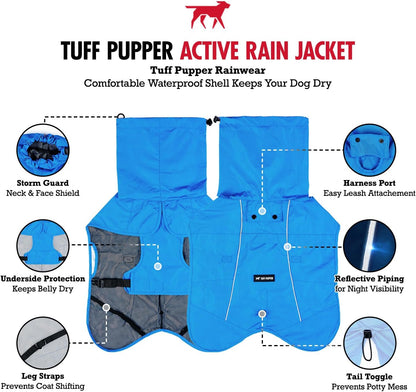 Tuff Pupper reflective dog rain jacket back view showing leash port