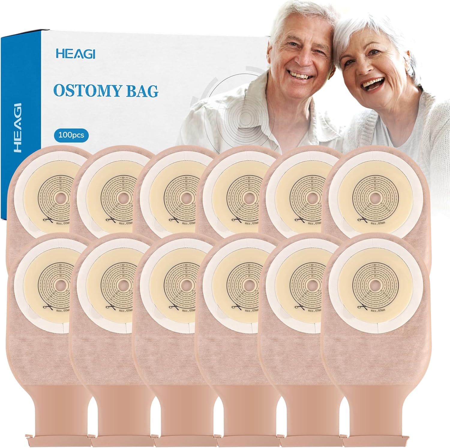 Heagimed one piece colostomy bags front view showcasing the cut to fit hydrocolloid skin barrier