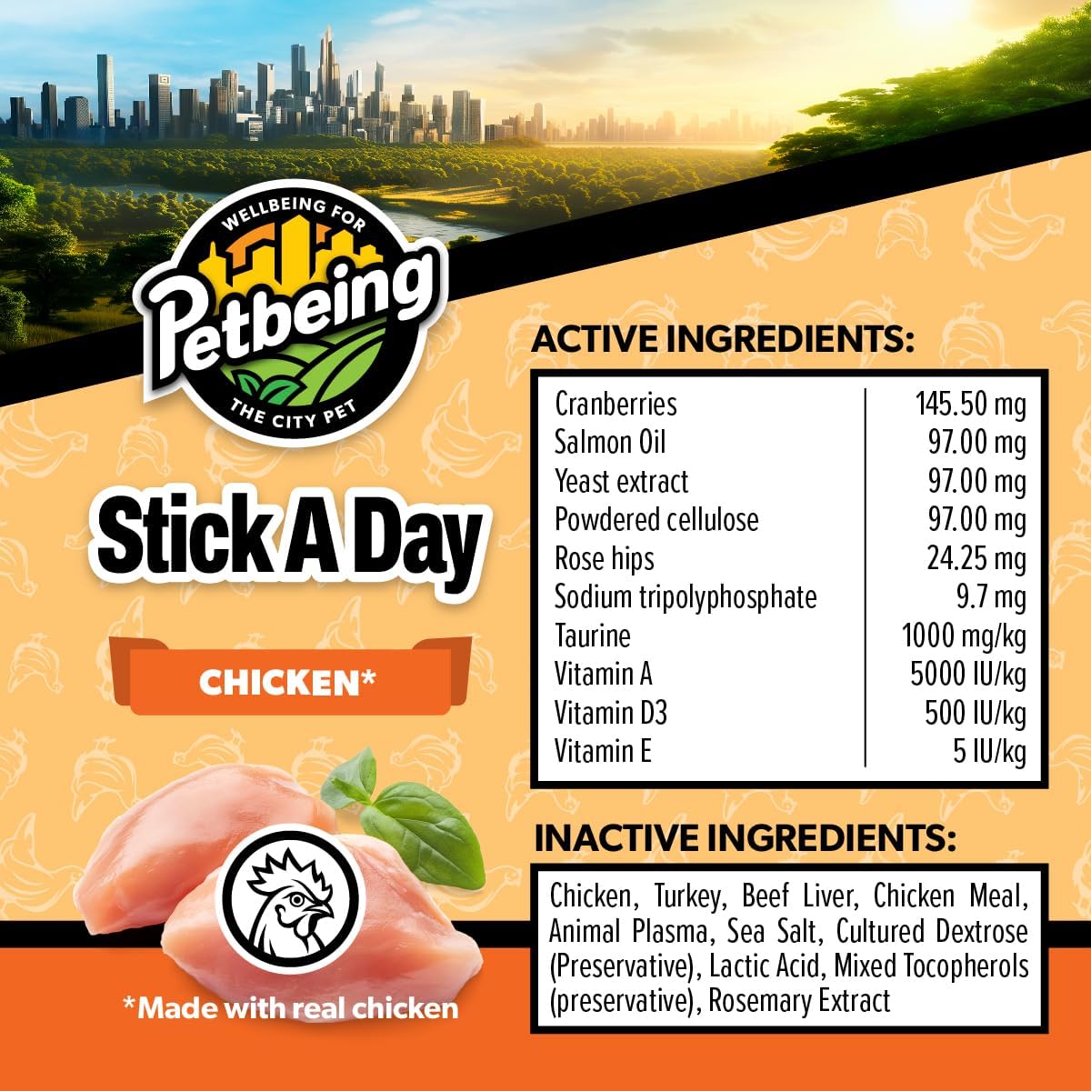 Petbeing daily cat vitamins and nutrients snack stick packaging