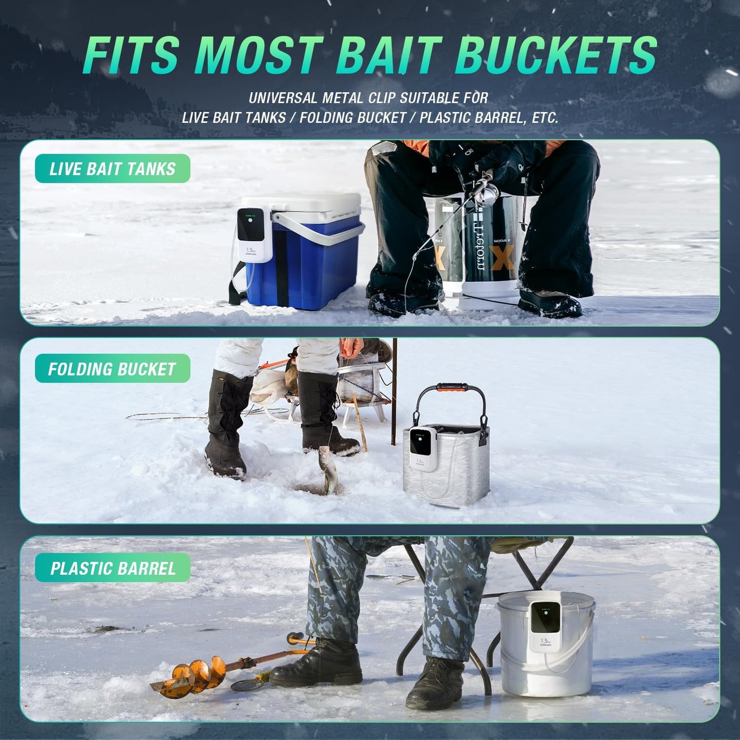 Ghosthorn aerator connected to fishing bait bucket