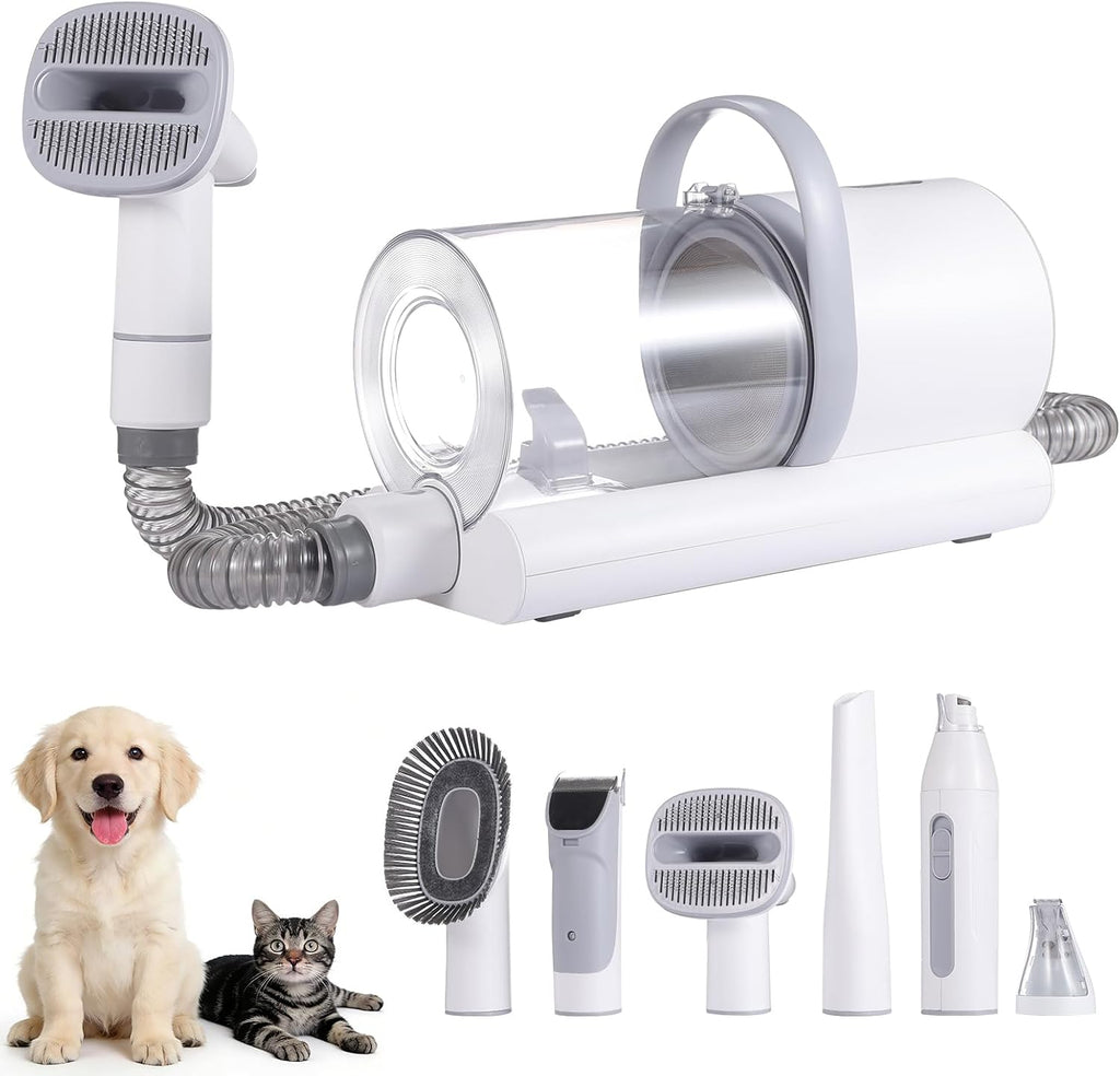 ZKSCool 6 in 1 pet grooming vacuum front view with complete attachment kit