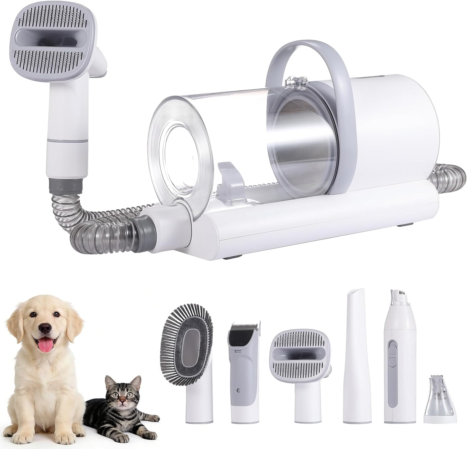 ZKSCool 6 in 1 pet grooming vacuum front view with complete attachment kit