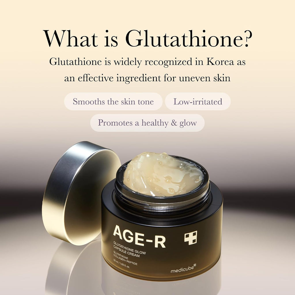 Medicube AGE-R skincare cream applied on skin showing dewy finish